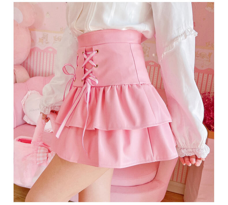 Pink Skirt, Mini Skirt, Lolita Skirt, Pleated Skirt, High Waist