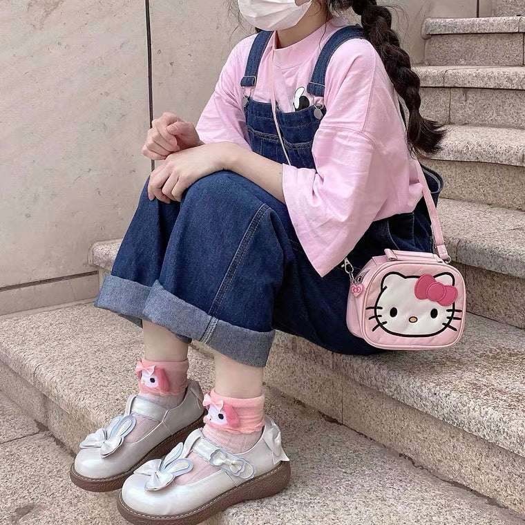 Hello Kitty Shoulder Bag Pu Leather Women's Handbag With Bow Cute