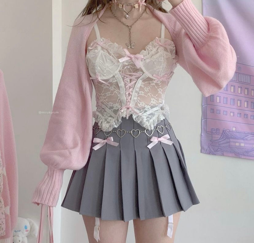 Review for Ins lace pink bow sexy croset and hello kitty bag BY4061