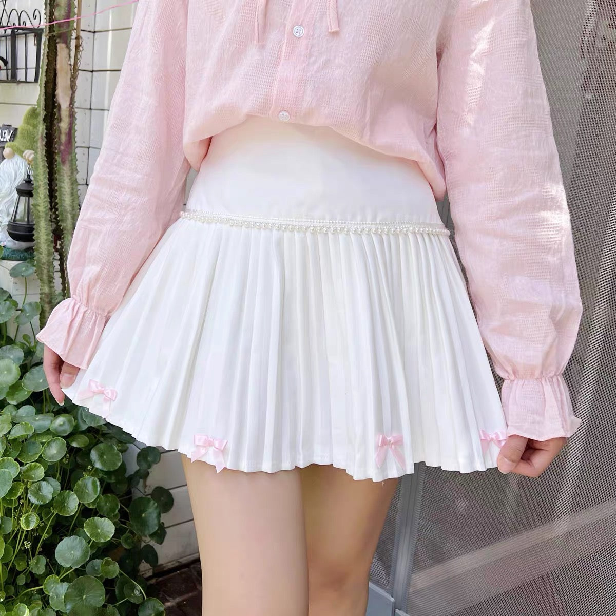 新しいスタイル White Daisuke Tanaka pearl Pink skirt ロング ...