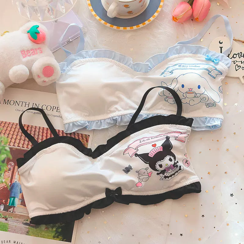 Sanrio Bra Set Hello Kitty Sweet Underwear Panties And Kawaii Bra Set  Push-up Bra Comic Underwear Sexy Pure Desire Bra Girl Gift