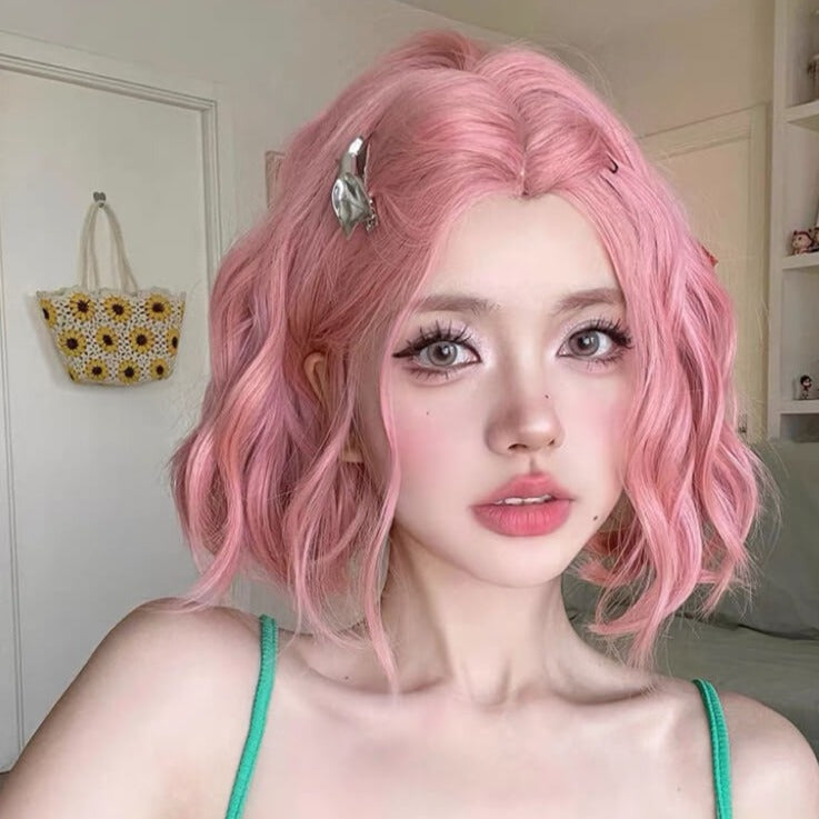 Lolita sweet pink short curly wig BY8233 aleeby