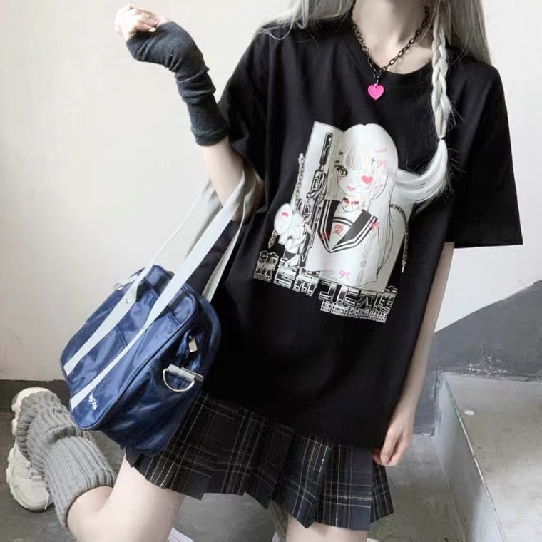 JAPANESE DARK GIRL PRINTING OVERSIZE T-SHIRT BY50053 | aleeby
