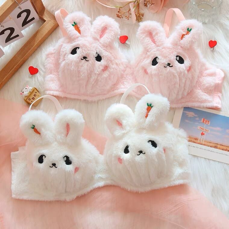 Cute plush bra underwear Japanese cartoon rabbit underwear small chest  gathered skin-friendly girls bralette my