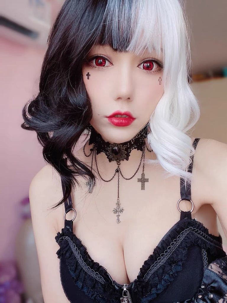 |BLACK & WHITE| SHORT CURLS WIG BY90024