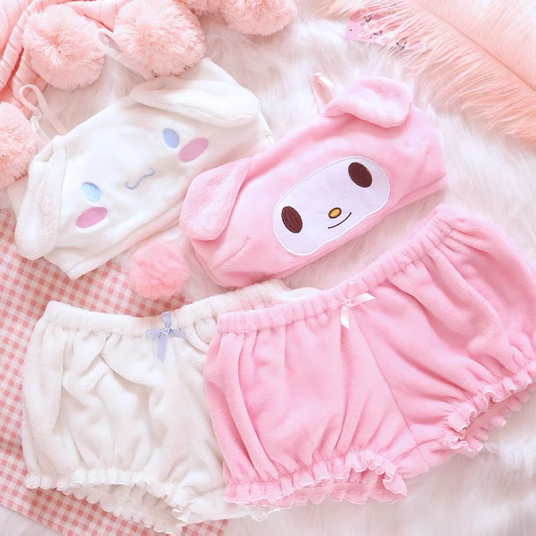Moon Rabbit-Girls' Plush Underwear Japanese Cute Ribless Bra